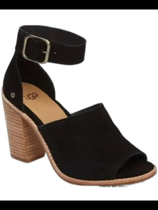 UGG Shoes - UGG Aja Black Suede Ankle Strap Heels